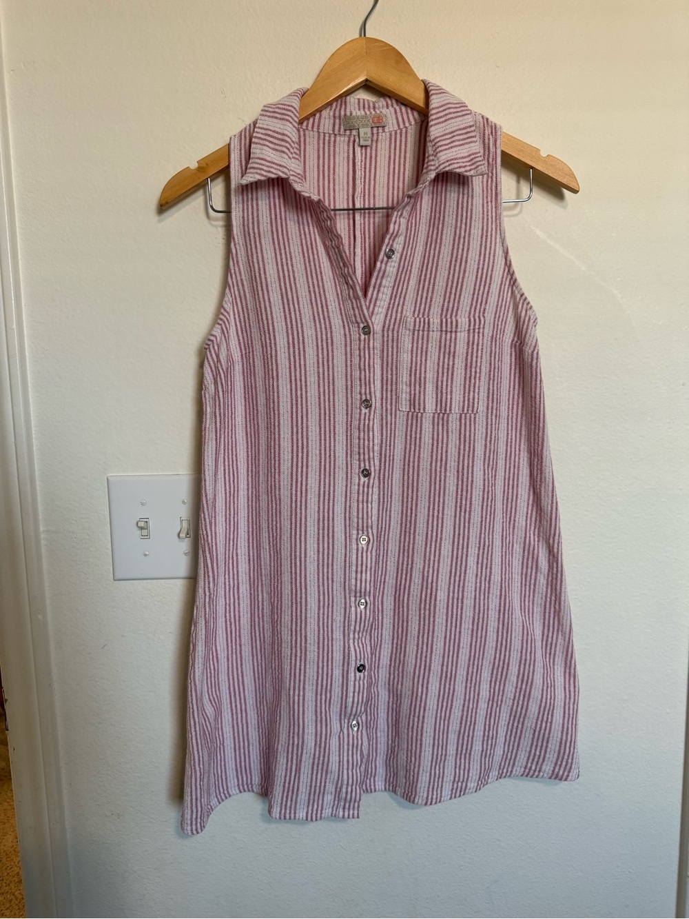 Gianni Bini Pink and White Striped Sleeveless Button-Down Tunic